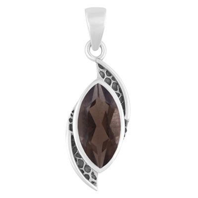 Gorgeous Oxidised Work Around Smoky Topaz Marquise Shape 925 Sterling Solid Silver Pendant - R301168-2
