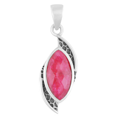 Gorgeous Oxidised Work Around Red Corundum Marquise Shape 925 Sterling Solid Silver Pendant - R301168-3