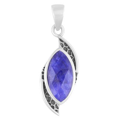 Gorgeous Oxidised Work Around Blue Corundum Marquise Shape 925 Sterling Solid Silver Pendant - R301168-4