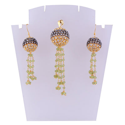 925 Sterling Silver White Cubic Zirconia, Peridot Gold Plated Jewellery Set - R3045-3