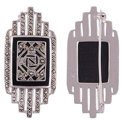 13.6gram Marcasite,Black Onyx Cut Stone Brooches - R3300018-21