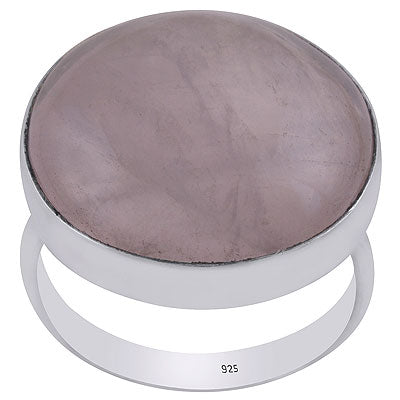 Gorgeous Plain Collet Rose Quartz Round Shape 925 Sterling Solid Silver Ring - R3400044-5