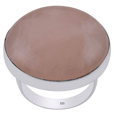 Gorgeous Plain Collet Rose Quartz Round Shape 925 Sterling Solid Silver Ring - R3400044-8
