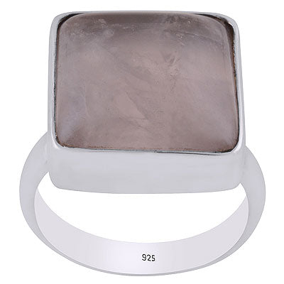 Beautiful Plain Collet Rose Quartz Square Shape 925 Sterling Solid Silver Ring - R3400045-2