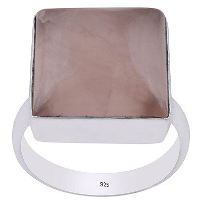 Beautiful Plain Collet Rose Quartz Square Shape 925 Sterling Solid Silver Ring - R3400045-3