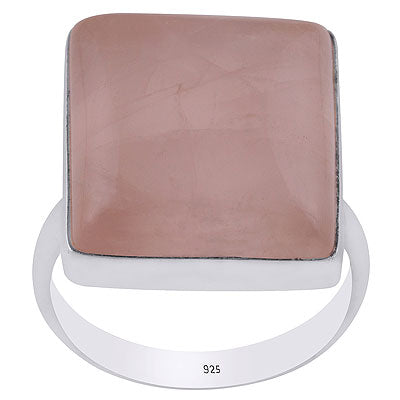 Beautiful Plain Collet Rose Quartz Square Shape 925 Sterling Solid Silver Ring - R3400045-4