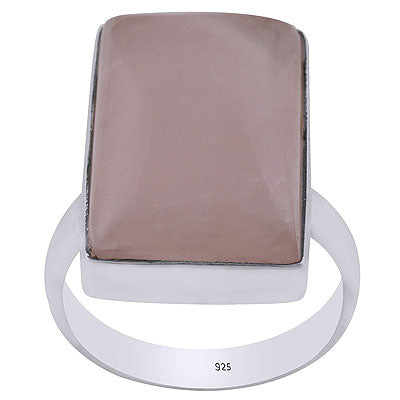Stunning Plain Collet Rose Quartz Rectangle Shape 925 Sterling Solid Silver Ring - R3400046-2