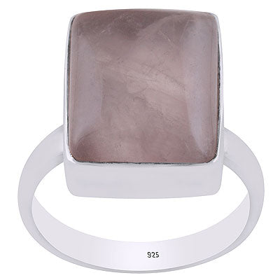 Stunning Plain Collet Rose Quartz Rectangle Shape 925 Sterling Solid Silver Ring - R3400046-3