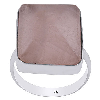 Stunning Plain Collet Rose Quartz Rectangle Shape 925 Sterling Solid Silver Ring - R3400046-4
