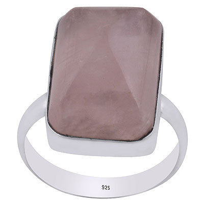 Stunning Plain Collet Rose Quartz Rectangle Shape 925 Sterling Solid Silver Ring - R3400046-6