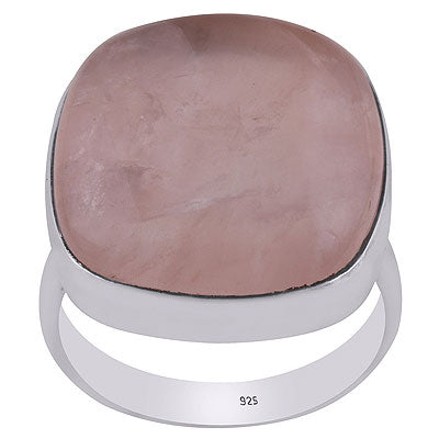Alluring Plain Collet Rose Quartz Rectangle Shape 925 Sterling Solid Silver Ring - R3400047-10