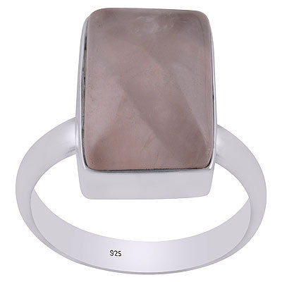 Alluring Plain Collet Rose Quartz Rectangle Shape 925 Sterling Solid Silver Ring - R3400047-2