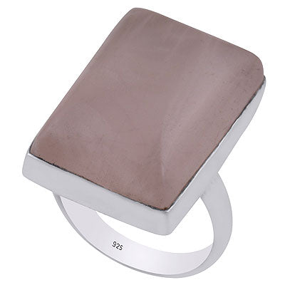 Alluring Plain Collet Rose Quartz Rectangle Shape 925 Sterling Solid Silver Ring - R3400047-3