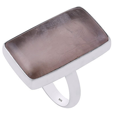 Alluring Plain Collet Rose Quartz Rectangle Shape 925 Sterling Solid Silver Ring - R3400047-4