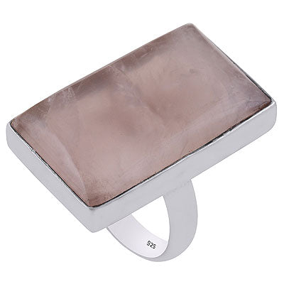 Alluring Plain Collet Rose Quartz Rectangle Shape 925 Sterling Solid Silver Ring - R3400047-5