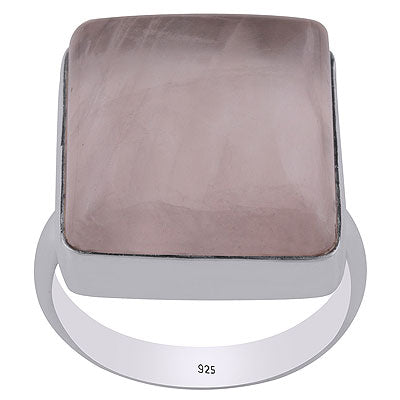 Alluring Plain Collet Rose Quartz Rectangle Shape 925 Sterling Solid Silver Ring - R3400047-6