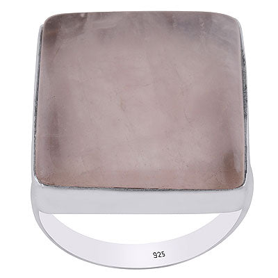 Alluring Plain Collet Rose Quartz Rectangle Shape 925 Sterling Solid Silver Ring - R3400047-7
