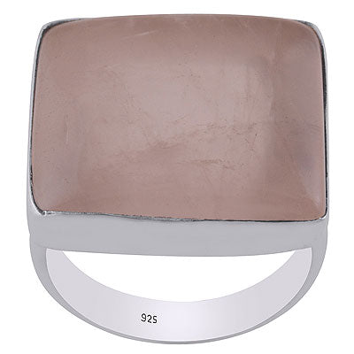 Alluring Plain Collet Rose Quartz Rectangle Shape 925 Sterling Solid Silver Ring - R3400047-9