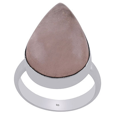 Alluring Plain Collet Rose Quartz Pear Shape 925 Sterling Solid Silver Ring - R3400048-17