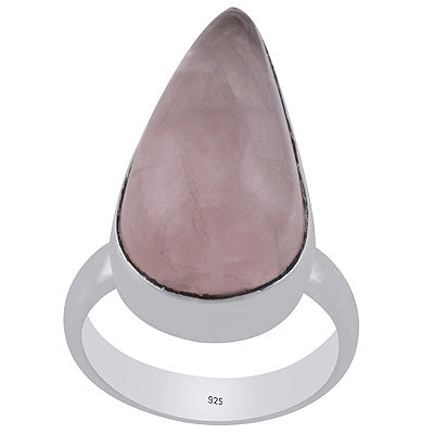Alluring Plain Collet Rose Quartz Pear Shape 925 Sterling Solid Silver Ring - R3400048-2