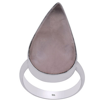 Alluring Plain Collet Rose Quartz Pear Shape 925 Sterling Solid Silver Ring - R3400048-20