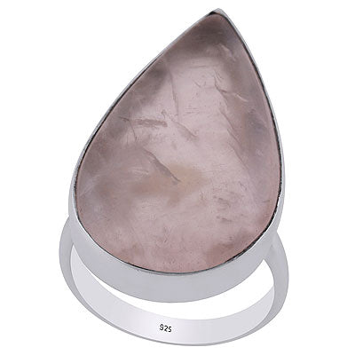 Alluring Plain Collet Rose Quartz Pear Shape 925 Sterling Solid Silver Ring - R3400048-22