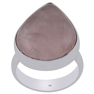 Alluring Plain Collet Rose Quartz Pear Shape 925 Sterling Solid Silver Ring - R3400048-7