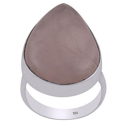 Stunning Plain Collet Rose Quartz Pear Shape 925 Sterling Solid Silver Ring - R3400049-23