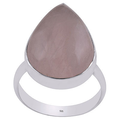 Stunning Plain Collet Rose Quartz Pear Shape 925 Sterling Solid Silver Ring - R3400049-4