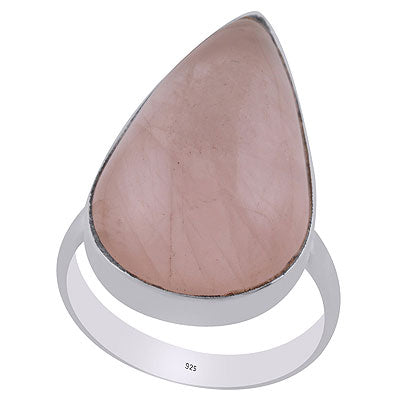 Stunning Plain Collet Rose Quartz Pear Shape 925 Sterling Solid Silver Ring - R3400049-7