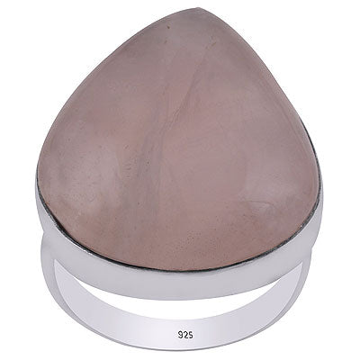 Stunning Plain Collet Rose Quartz Pear Shape 925 Sterling Solid Silver Ring - R3400049-9