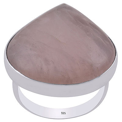 Beautiful Plain Collet Rose Quartz Pear Shape 925 Sterling Solid Silver Ring - R3400050-11
