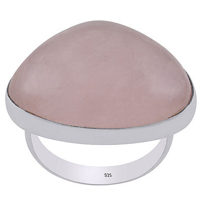 Beautiful Plain Collet Rose Quartz Pear Shape 925 Sterling Solid Silver Ring - R3400050-13