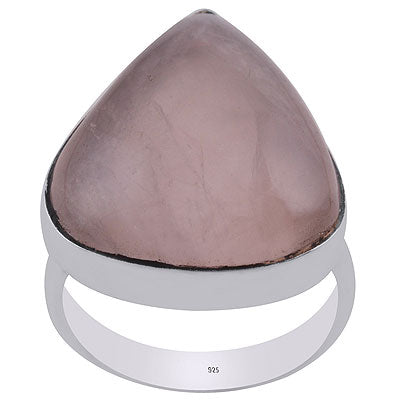 Beautiful Plain Collet Rose Quartz Pear Shape 925 Sterling Solid Silver Ring - R3400050-14