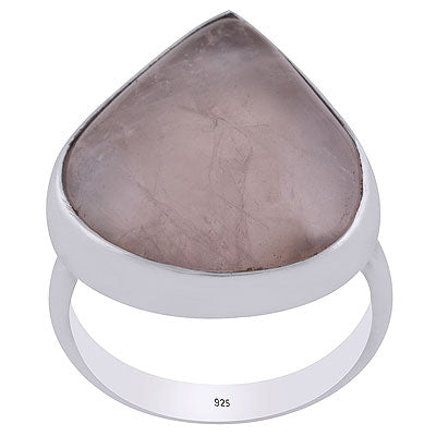 Beautiful Plain Collet Rose Quartz Pear Shape 925 Sterling Solid Silver Ring - R3400050-4