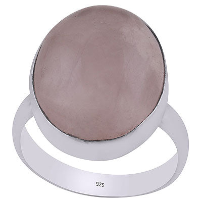 Alluring Gemstone Plain Collet Rose Quartz Oval Shape 925 Sterling Solid Silver Ring - R3400051-13