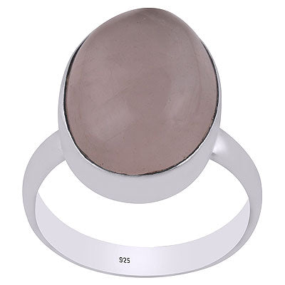 Alluring Gemstone Plain Collet Rose Quartz Oval Shape 925 Sterling Solid Silver Ring - R3400051-16
