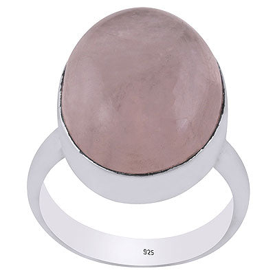 Alluring Gemstone Plain Collet Rose Quartz Oval Shape 925 Sterling Solid Silver Ring - R3400051-17