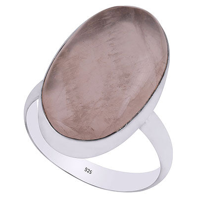 Alluring Gemstone Plain Collet Rose Quartz Oval Shape 925 Sterling Solid Silver Ring - R3400051-18
