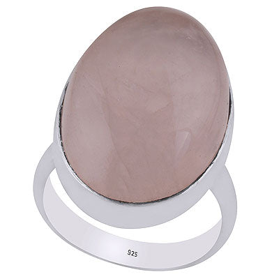 Alluring Gemstone Plain Collet Rose Quartz Oval Shape 925 Sterling Solid Silver Ring - R3400051-19