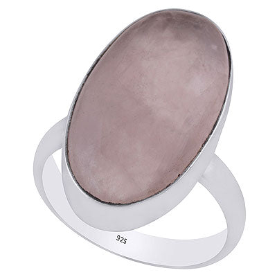 Alluring Gemstone Plain Collet Rose Quartz Oval Shape 925 Sterling Solid Silver Ring - R3400051-4