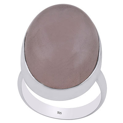 Beautiful Gemstone Plain Collet Rose Quartz Oval Shape 925 Sterling Solid Silver Ring - R3400053-17