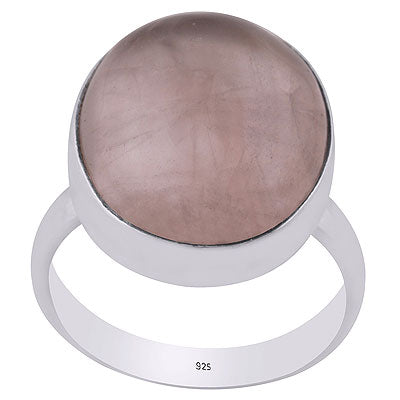 Beautiful Gemstone Plain Collet Rose Quartz Oval Shape 925 Sterling Solid Silver Ring - R3400053-5