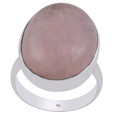 Stunning Gemstone Plain Collet Rose Quartz Oval Shape 925 Sterling Solid Silver Ring - R3400054-3