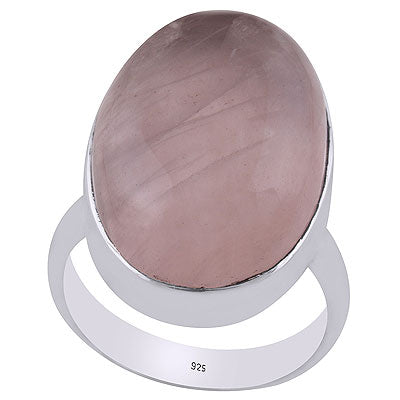 Stunning Gemstone Plain Collet Rose Quartz Oval Shape 925 Sterling Solid Silver Ring - R3400054-6