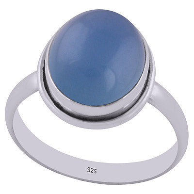 Beautiful Plain Blue Chalcedony Oval Shape 925 Sterling Solid Silver Ring - R3400105-73
