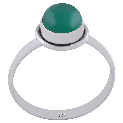 Beautiful Plain Green Onyx Round Shape 925 Sterling Solid Silver Ring - R3400189-218