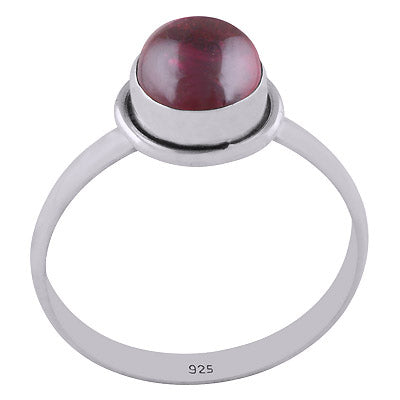 Beautiful Plain Garnet Round Shape 925 Sterling Solid Silver Ring - R3400189-42