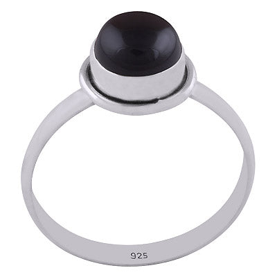 Beautiful Plain Black Onyx Round Shape 925 Sterling Solid Silver Ring - R3400189-72