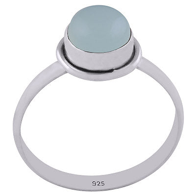 Beautiful Plain Aqua Chalcedony Round Shape 925 Sterling Solid Silver Ring - R3400189-90